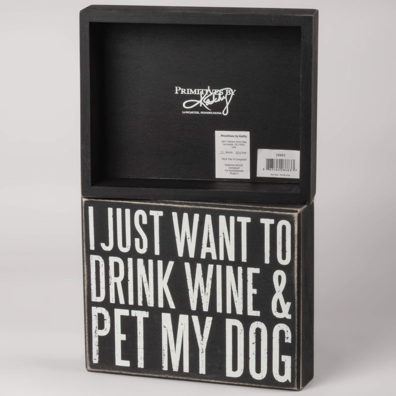 Primitives by Kathy Classic Box Sign  Wine and Pet My Dog - Image 2